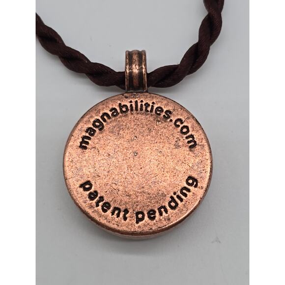 Magnabilities Black White Floral Magnetic Pendant 18" Brown Rope Necklace - Picture 5 of 5